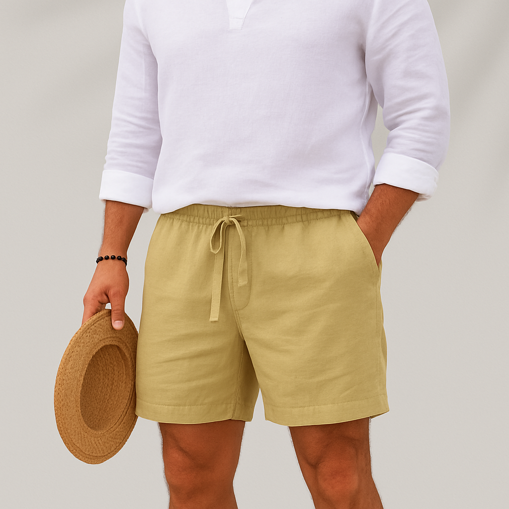Pantalones cortos de lino con cordón y cintura elástica para hombre-Shorts for men-Casaluzia