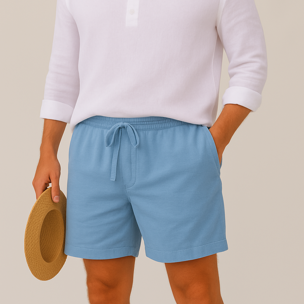 Pantalones cortos de lino con cordón y cintura elástica para hombre-Shorts for men-Casaluzia
