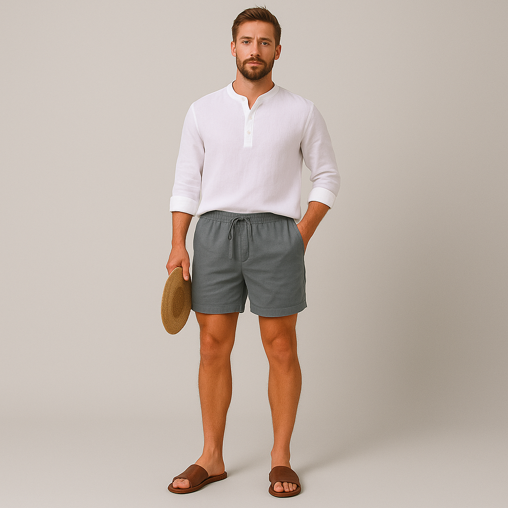 Pantalones cortos de lino con cordón y cintura elástica para hombre-Shorts for men-Casaluzia