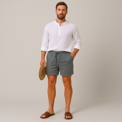 Pantalones cortos de lino con cordón y cintura elástica para hombre-Shorts for men-Casaluzia