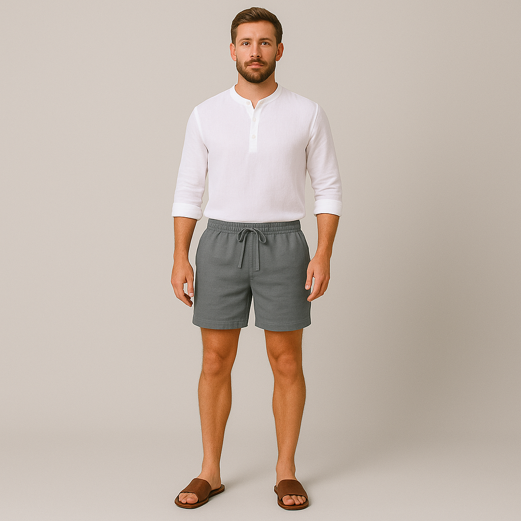 Pantalones cortos de lino con cordón y cintura elástica para hombre-Shorts for men-Casaluzia