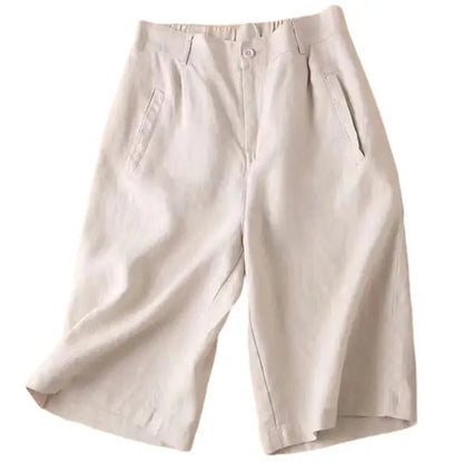 Pantalones cortos de mezcla de lino con pliegues y largo a la rodilla para mujer-Shorts for women-Casaluzia