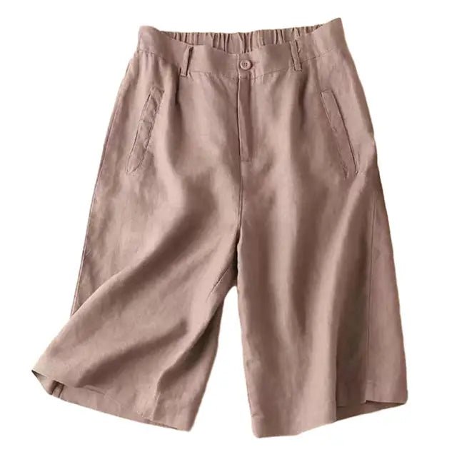 Pantalones cortos de mezcla de lino con pliegues y largo a la rodilla para mujer-Shorts for women-Casaluzia