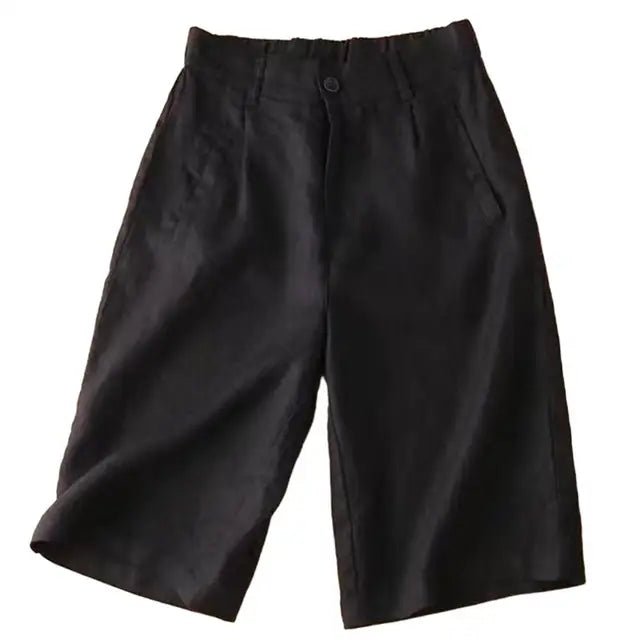 Pantalones cortos de mezcla de lino con pliegues y largo a la rodilla para mujer-Shorts for women-Casaluzia