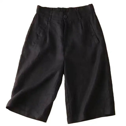 Pantalones cortos de mezcla de lino con pliegues y largo a la rodilla para mujer-Shorts for women-Casaluzia