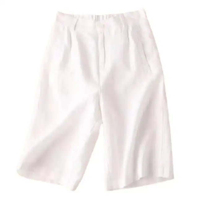 Pantalones cortos de mezcla de lino con pliegues y largo a la rodilla para mujer-Shorts for women-Casaluzia