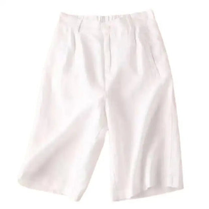 Pantalones cortos de mezcla de lino con pliegues y largo a la rodilla para mujer-Shorts for women-Casaluzia