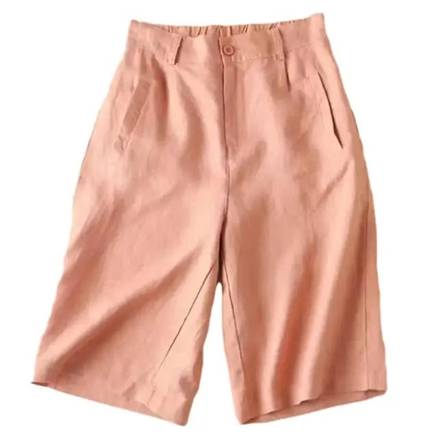 Pantalones cortos de mezcla de lino con pliegues y largo a la rodilla para mujer-Shorts for women-Casaluzia
