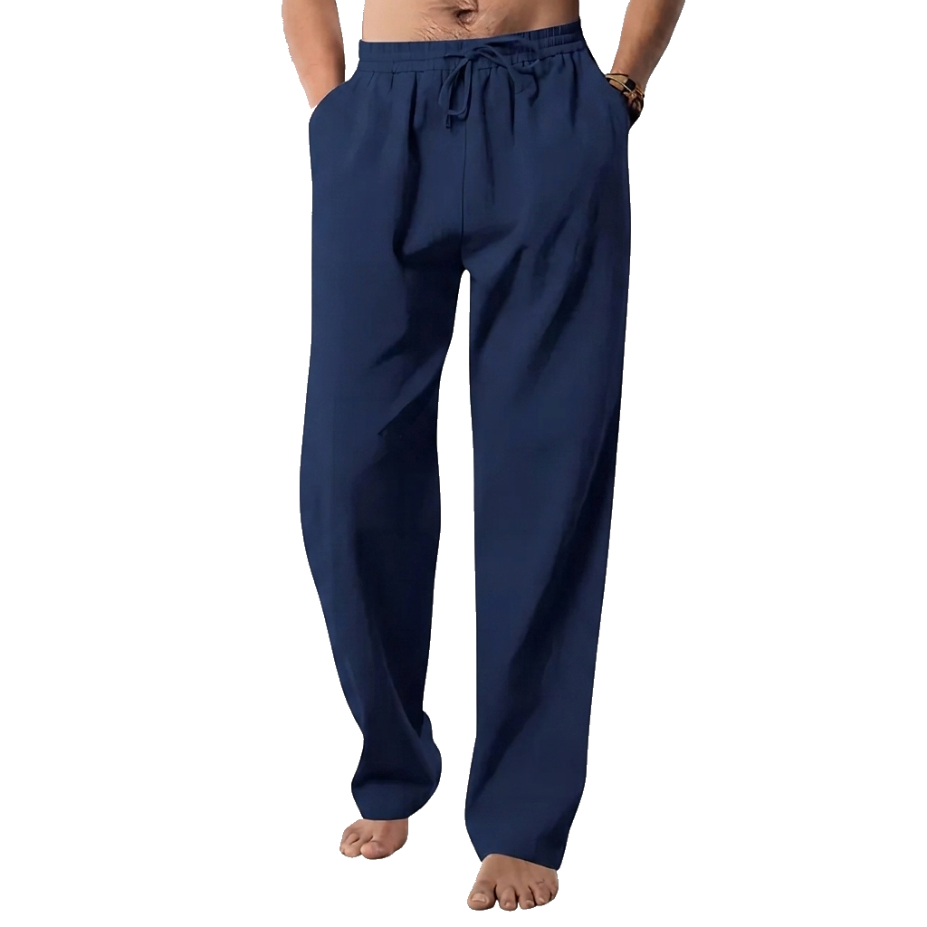 Pantalones de cáñamo de pierna recta con cordón para hombre-Pants for Men-Casaluzia