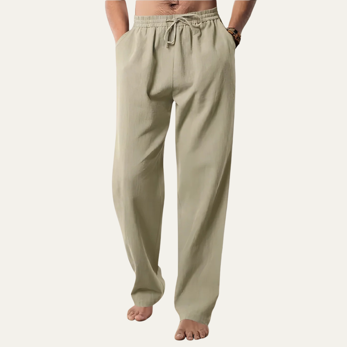 Pantalones de cáñamo de pierna recta con cordón para hombre-Pants for Men-Casaluzia