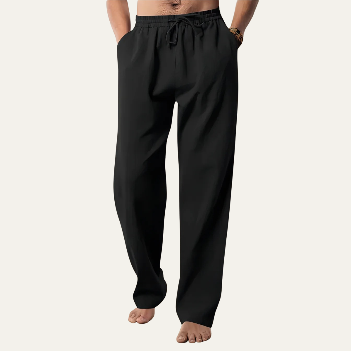 Pantalones de cáñamo de pierna recta con cordón para hombre-Pants for Men-Casaluzia