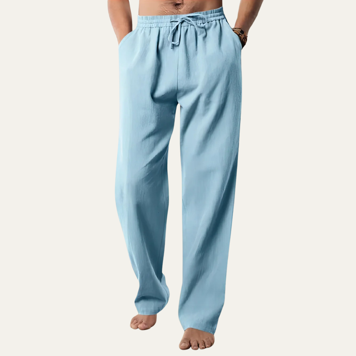Pantalones de cáñamo de pierna recta con cordón para hombre-Pants for Men-Casaluzia