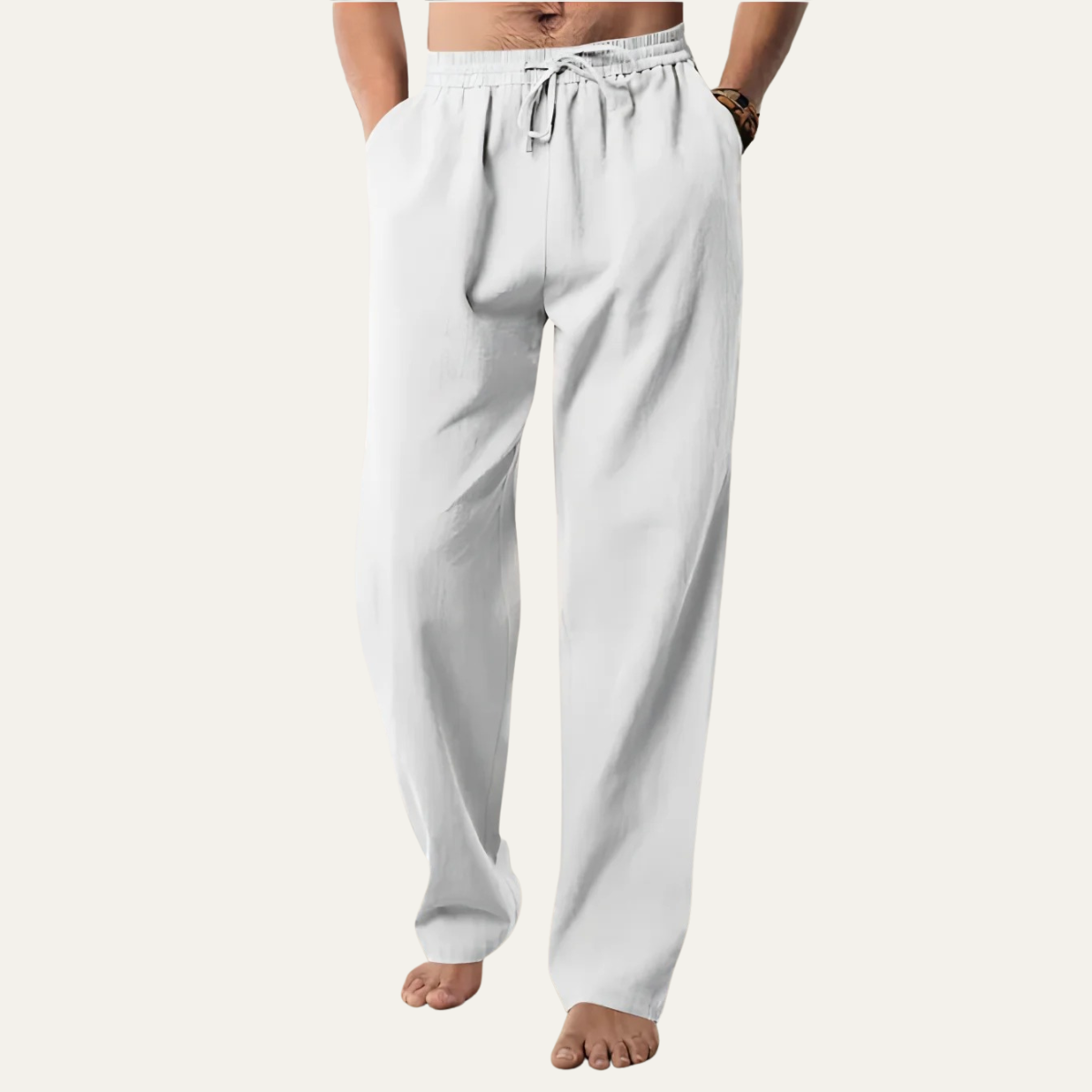 Pantalones de cáñamo de pierna recta con cordón para hombre-Pants for Men-Casaluzia