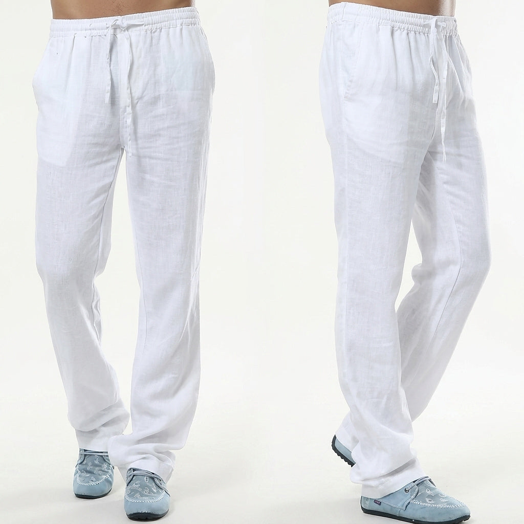Pantalones de lino de corte recto para hombre-Pants for Men-Casaluzia