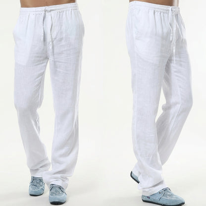 Pantalones de lino de corte recto para hombre-Pants for Men-Casaluzia