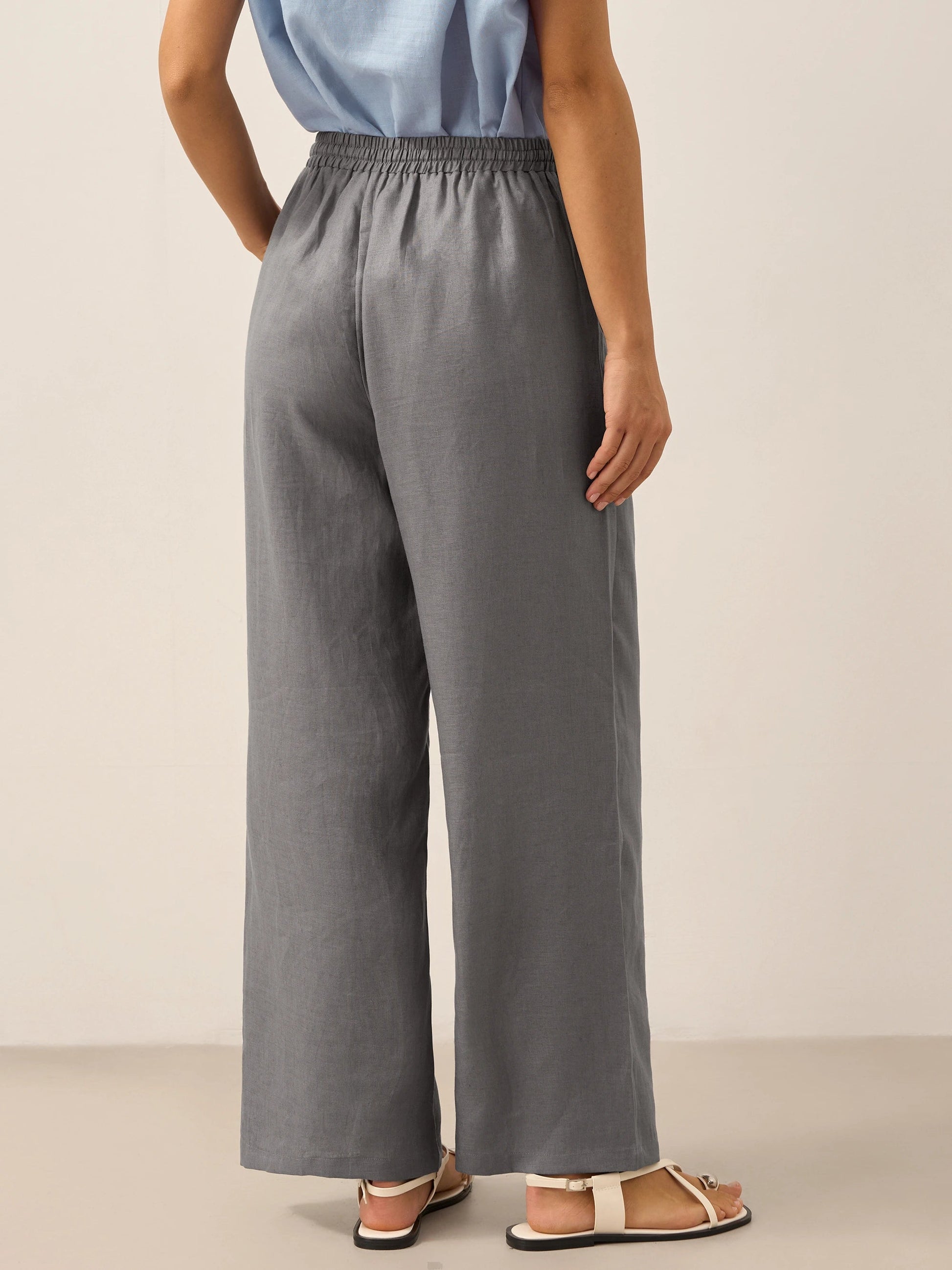 Pantalones de lino de pierna ancha con cordón para mujer-Pants for Women-Casaluzia