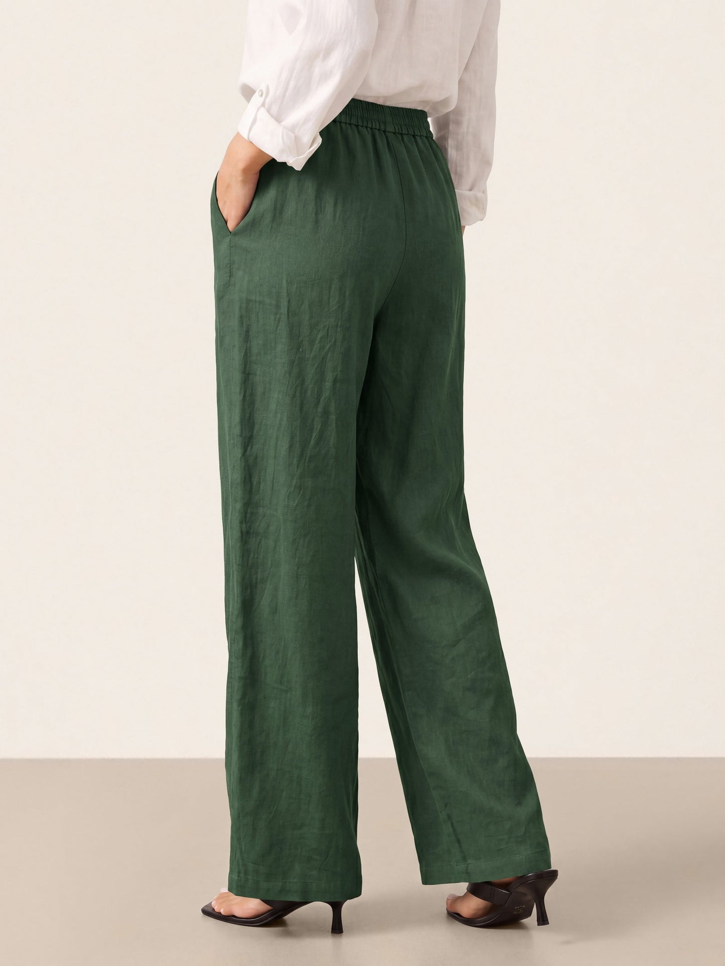 Pantalones de lino de pierna ancha con cordón para mujer-Pants for Women-Casaluzia