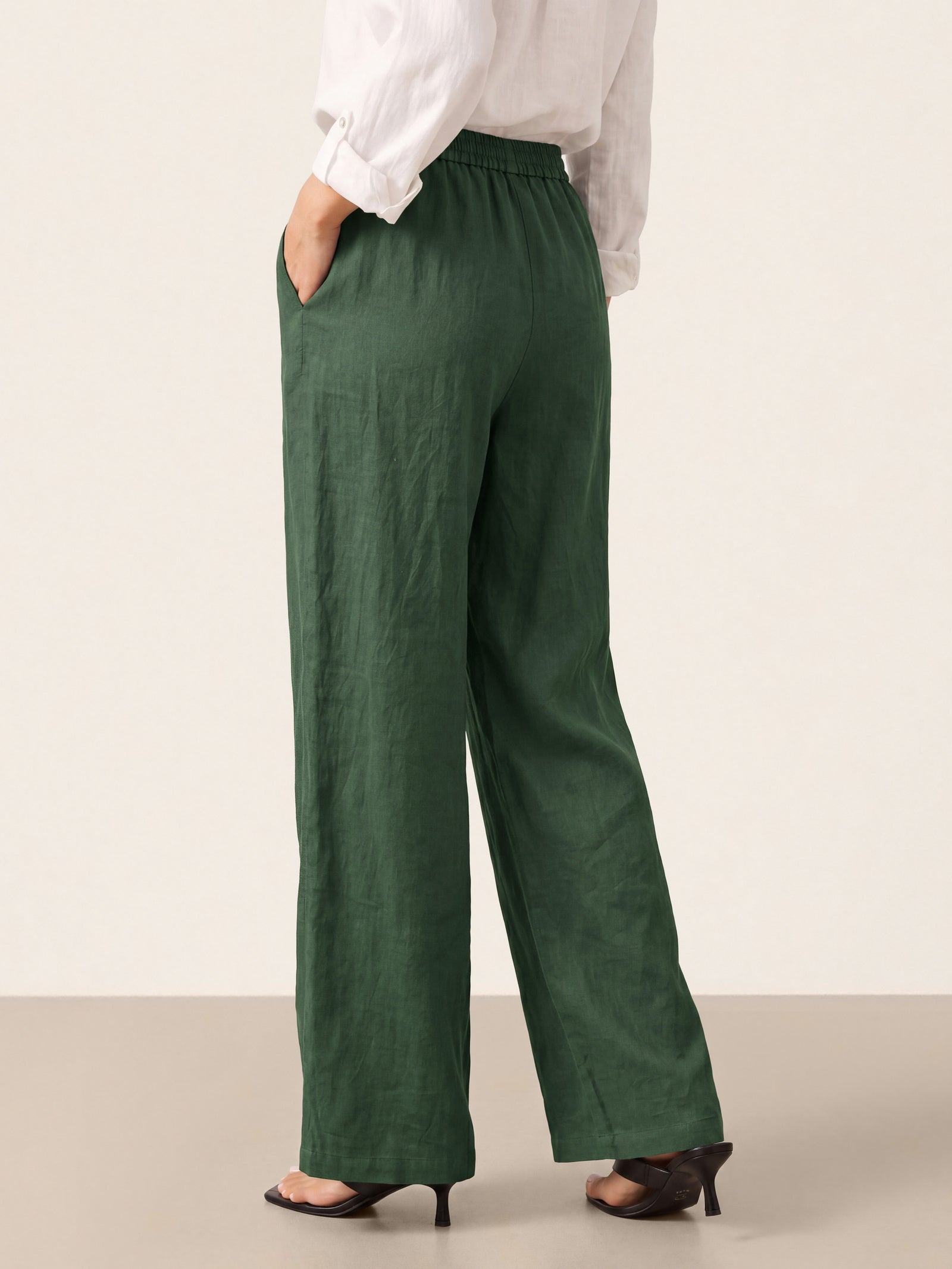Pantalones de lino de pierna ancha con cordón para mujer-Pants for Women-Casaluzia