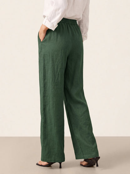 Pantalones de lino de pierna ancha con cordón para mujer-Pants for Women-Casaluzia