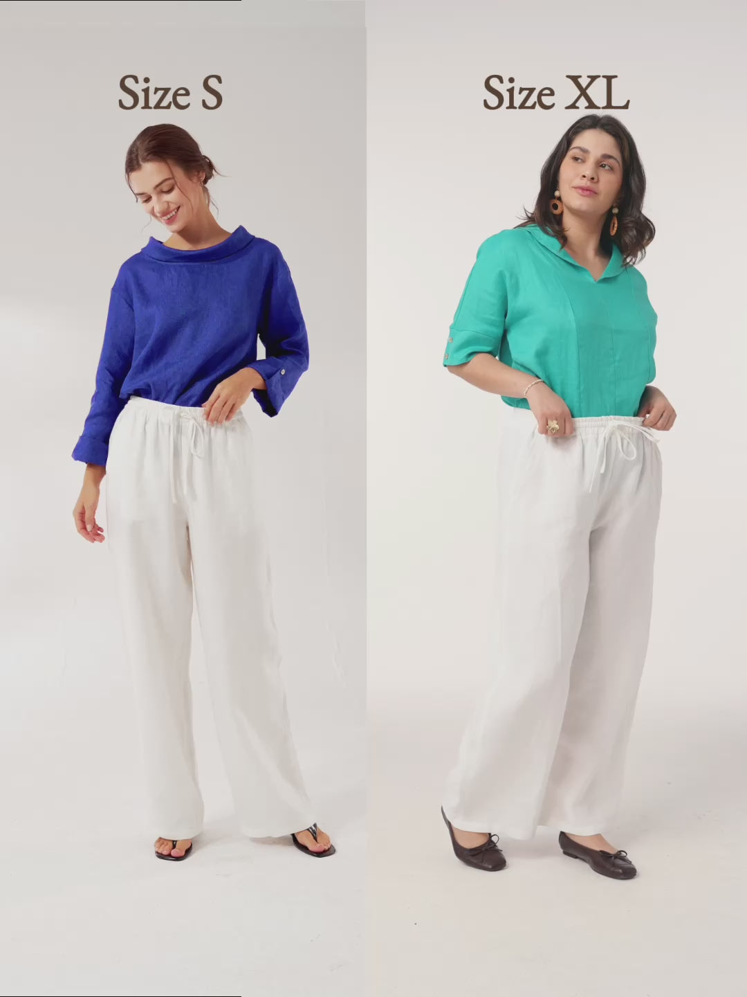 Pantalones de lino de pierna ancha con cordón para mujer-Pants for Women-Casaluzia