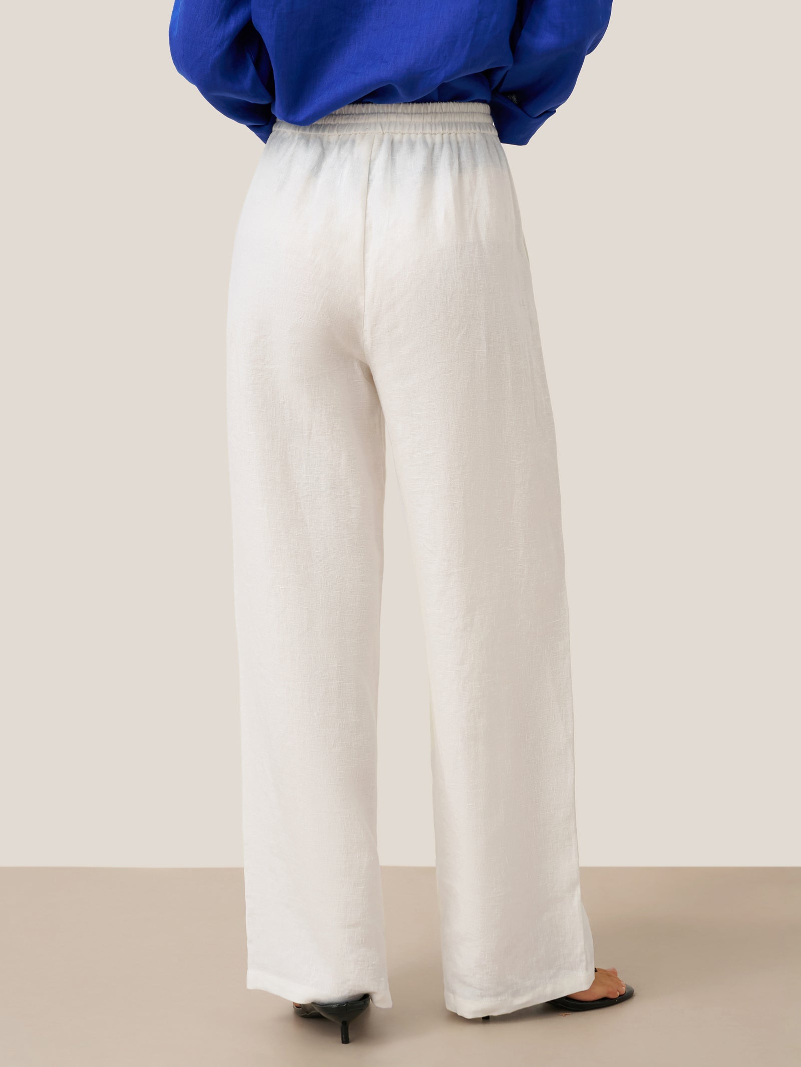 Pantalones de lino de pierna ancha con cordón para mujer-Pants for Women-Casaluzia