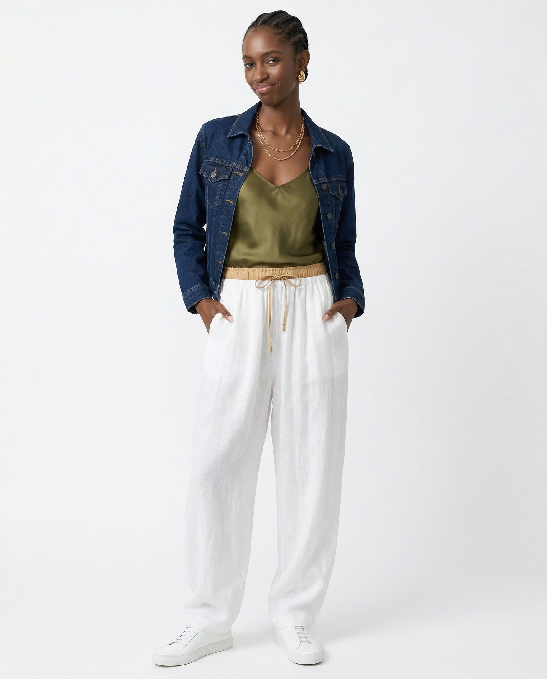 Pantalones de lino de pierna ancha para mujer con cordón-Pants for Women-Casaluzia