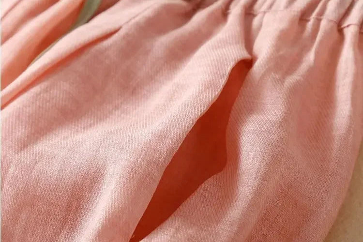 Pantalones de lino de pierna ancha para mujer con cordón-Pants for Women-Casaluzia