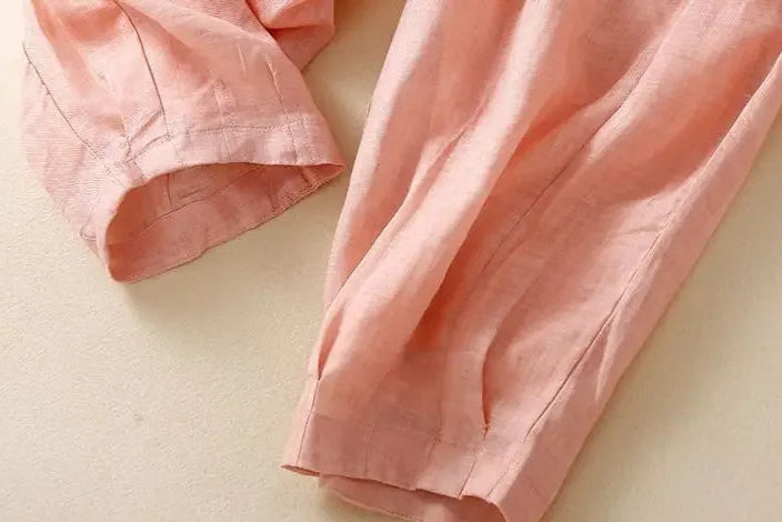 Pantalones de lino de pierna ancha para mujer con cordón-Pants for Women-Casaluzia