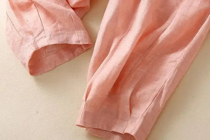 Pantalones de lino de pierna ancha para mujer con cordón-Pants for Women-Casaluzia