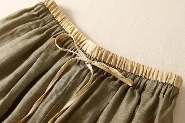 Pantalones de lino de pierna ancha para mujer con cordón-Pants for Women-Casaluzia