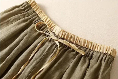 Pantalones de lino de pierna ancha para mujer con cordón-Pants for Women-Casaluzia
