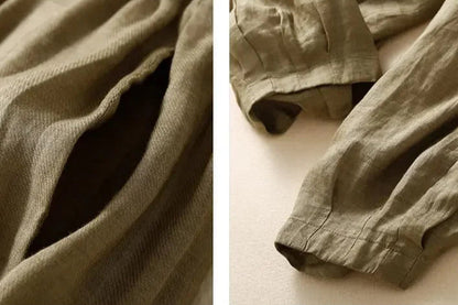 Pantalones de lino de pierna ancha para mujer con cordón-Pants for Women-Casaluzia