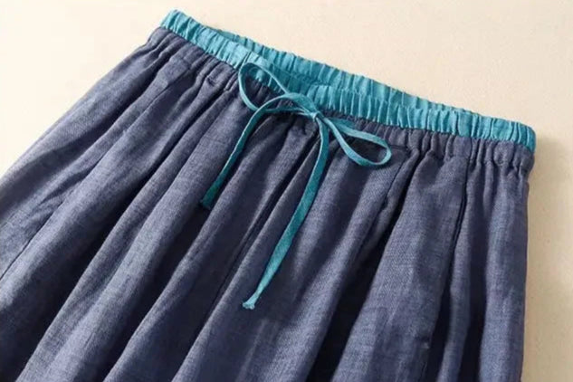 Pantalones de lino de pierna ancha para mujer con cordón-Pants for Women-Casaluzia