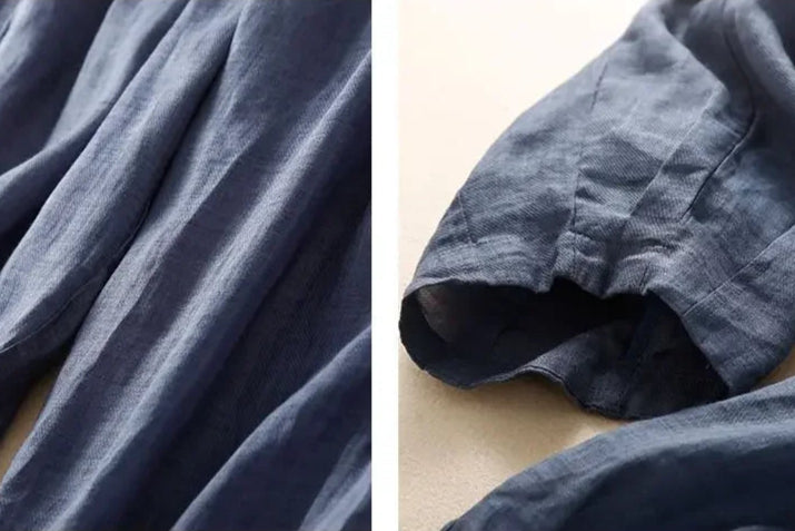 Pantalones de lino de pierna ancha para mujer con cordón-Pants for Women-Casaluzia