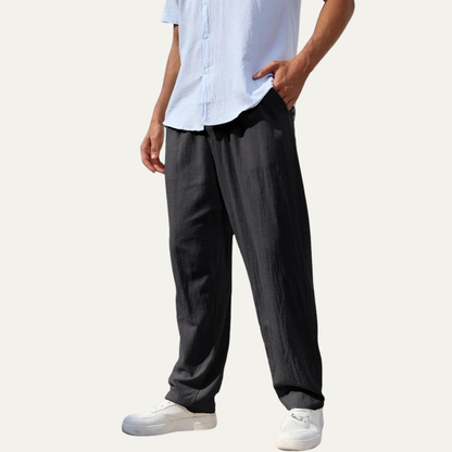 Pantalones de lino de pierna recta con cordón para hombre-Men Summer Pants-Casaluzia
