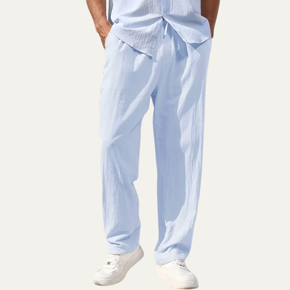 Pantalones de lino de pierna recta con cordón para hombre-Men Summer Pants-Casaluzia
