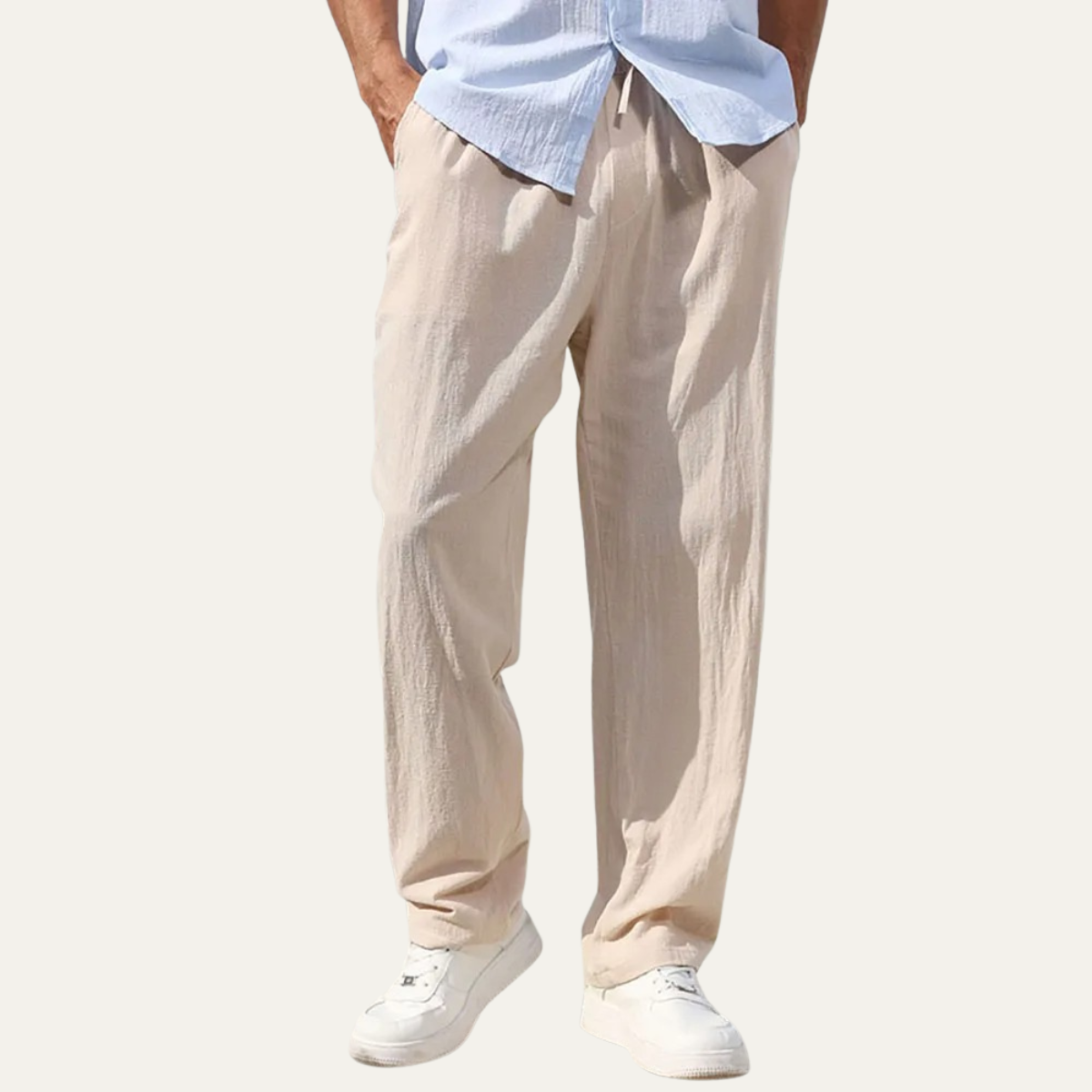 Pantalones de lino de pierna recta con cordón para hombre-Men Summer Pants-Casaluzia