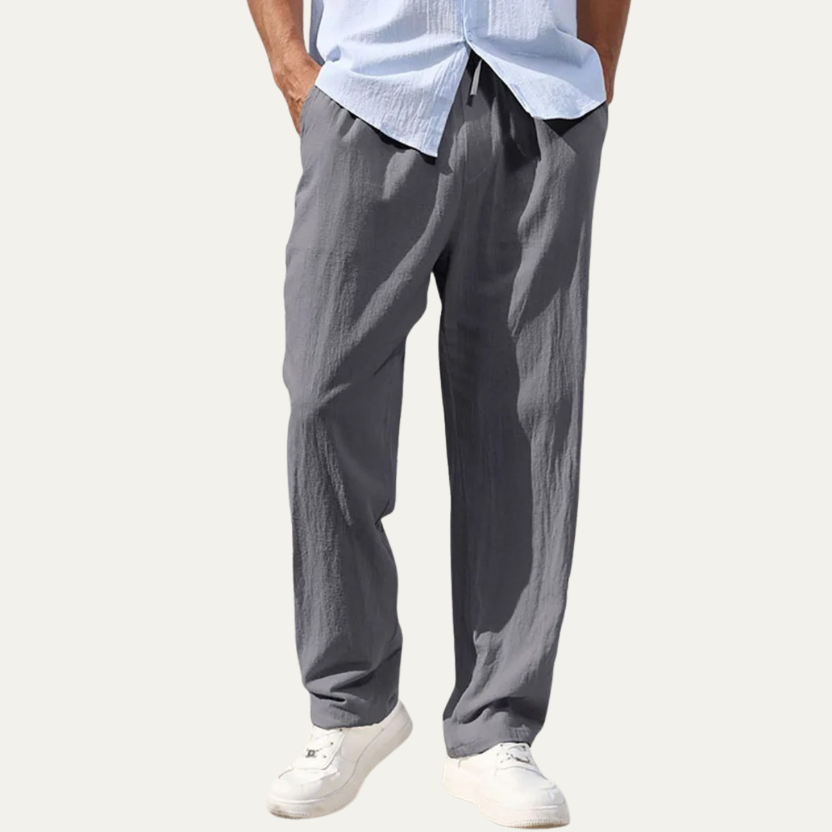 Pantalones de lino de pierna recta con cordón para hombre-Men Summer Pants-Casaluzia