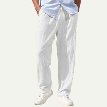 Pantalones de lino de pierna recta con cordón para hombre-Men Summer Pants-Casaluzia