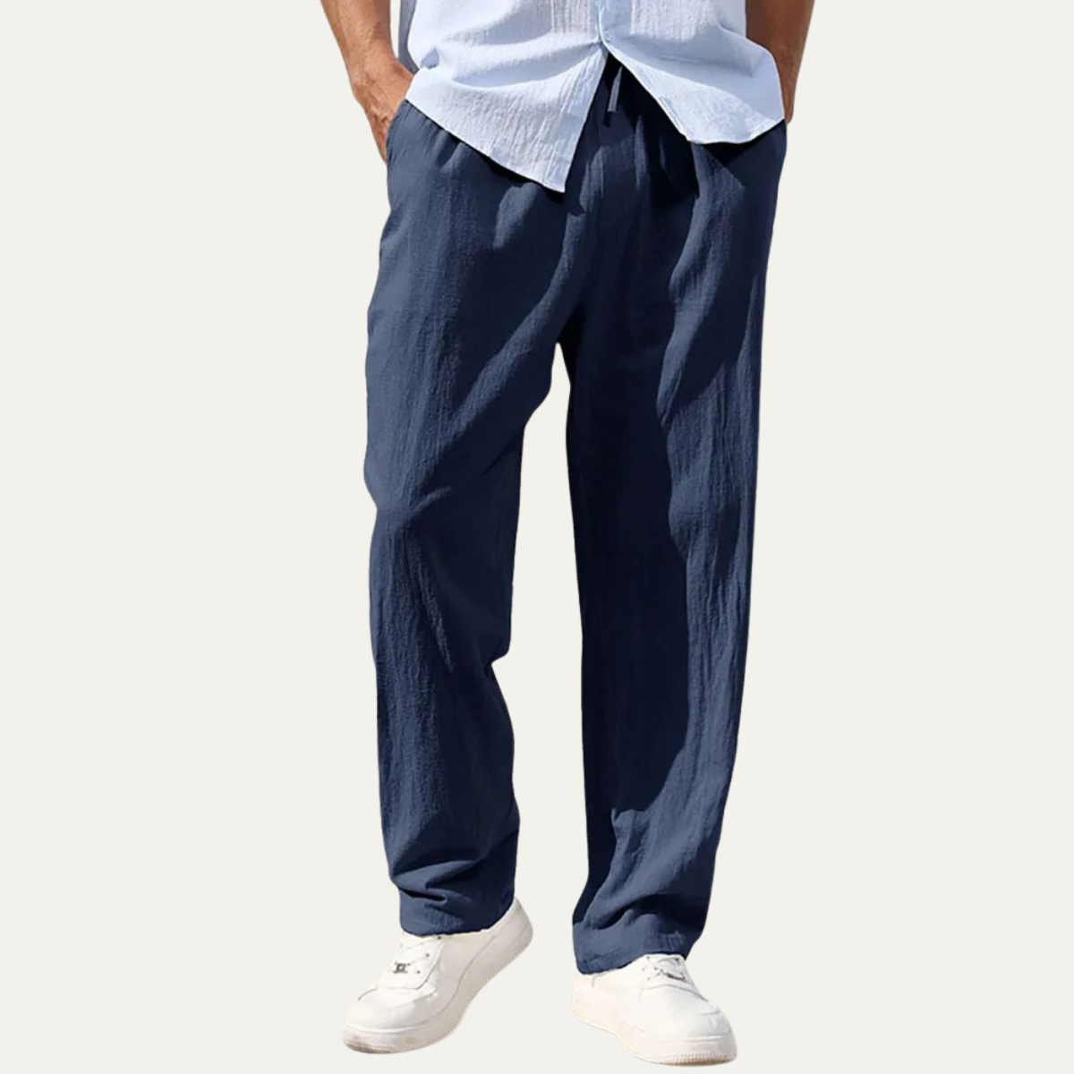 Pantalones de lino de pierna recta con cordón para hombre-Men Summer Pants-Casaluzia