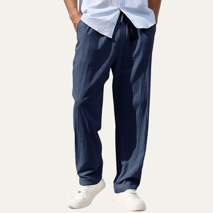 Pantalones de lino de pierna recta con cordón para hombre-Men Summer Pants-Casaluzia