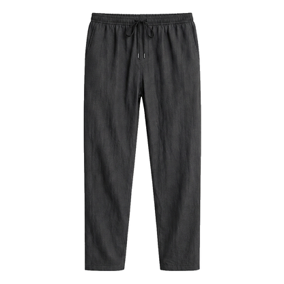 Pantalones de lino de pierna recta con cordón para hombre-Men Summer Pants-Casaluzia