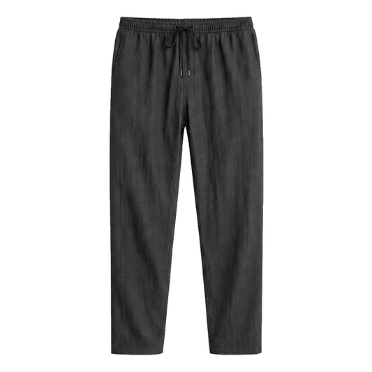 Pantalones de lino de pierna recta con cordón para hombre-Men Summer Pants-Casaluzia