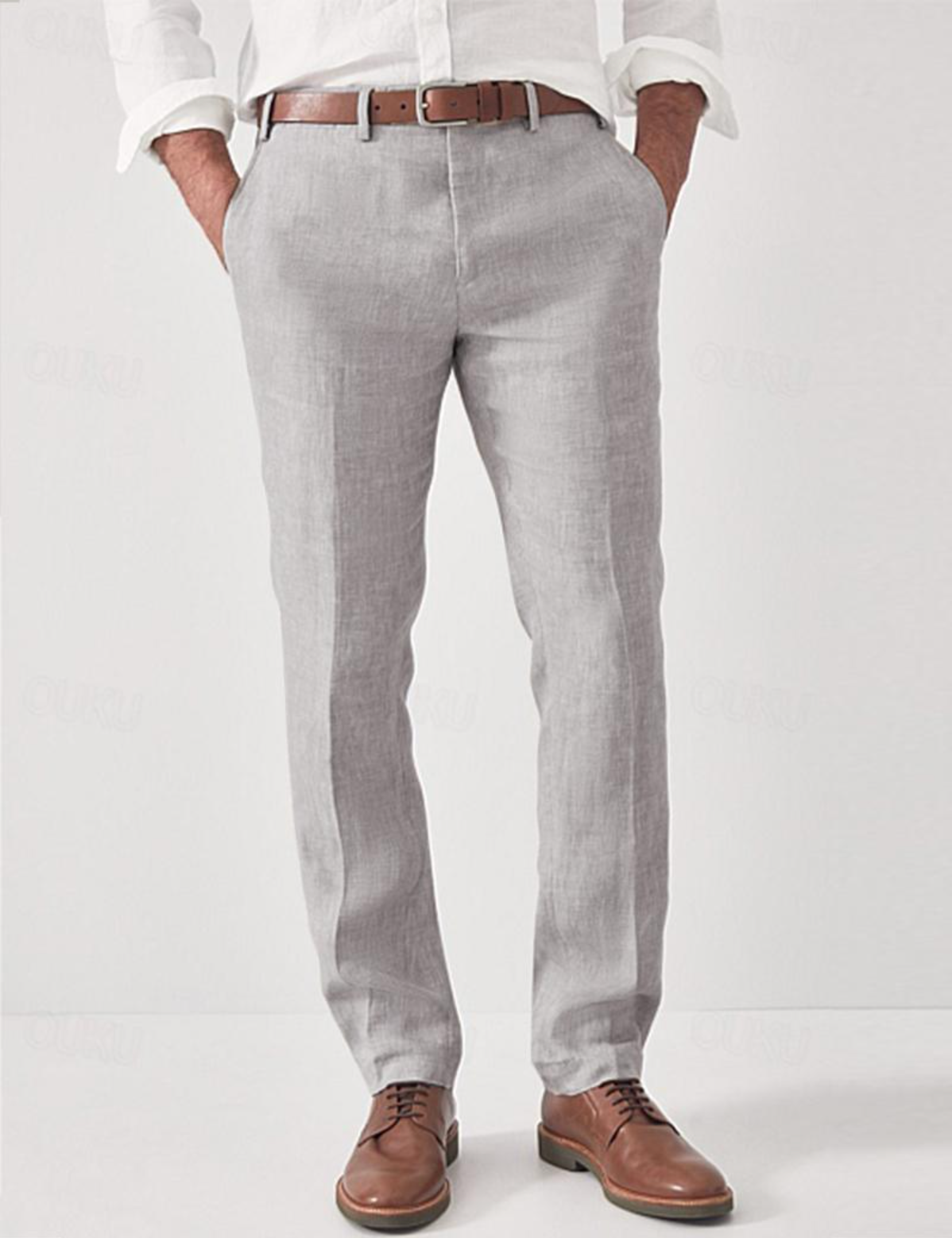 Pantalones de lino para hombre con trabillas-Pants for Men-Casaluzia