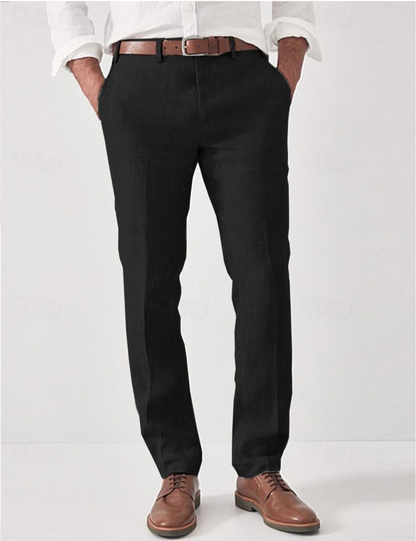 Pantalones de lino para hombre con trabillas-Pants for Men-Casaluzia
