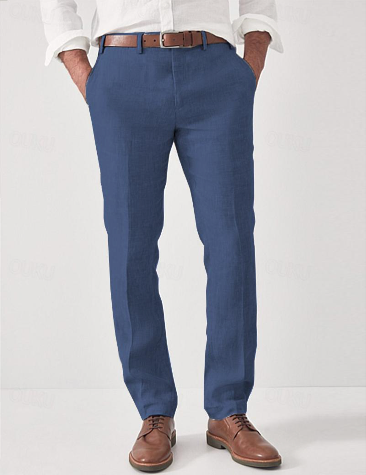 Pantalones de lino para hombre con trabillas-Pants for Men-Casaluzia