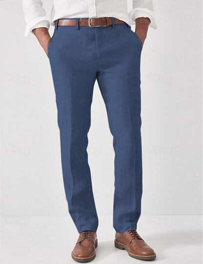 Pantalones de lino para hombre con trabillas-Pants for Men-Casaluzia