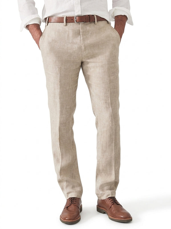 Pantalones de lino para hombre con trabillas