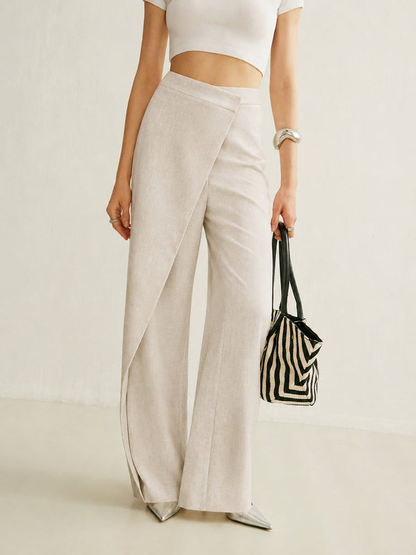 Pantalones de pierna ancha asimétricos para mujer-Pants for Women-Casaluzia