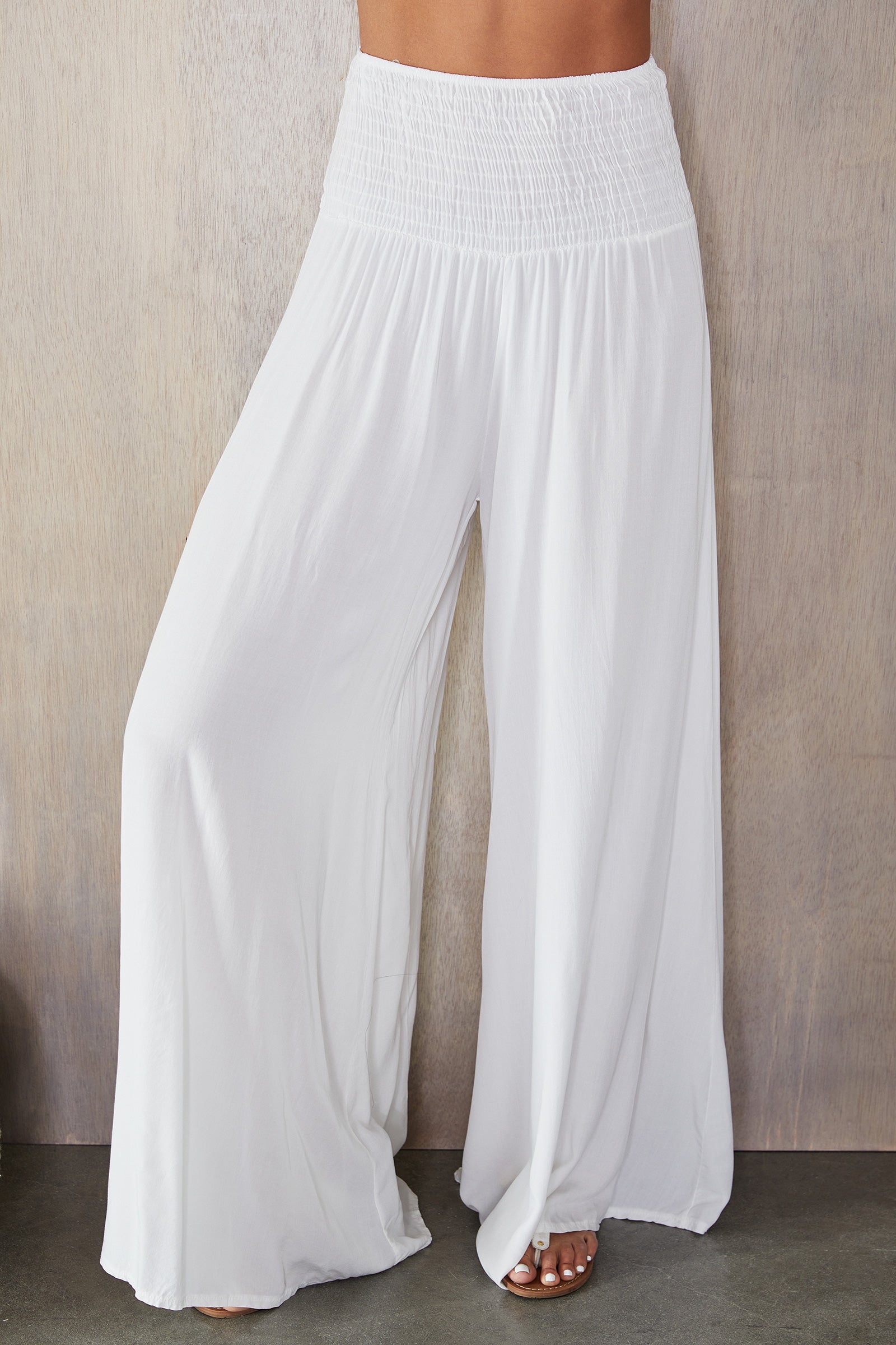 Pantalones de pierna ancha con cintura fruncida para mujer-Pants for woman-Casaluzia
